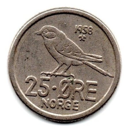 Noruega Moneda 25 Ore Año 1958 Km#407