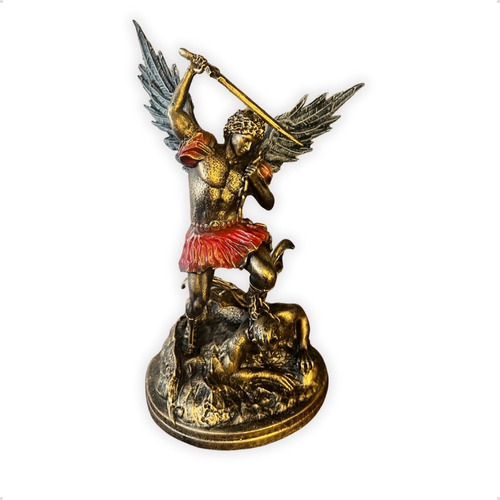 Estátua Arcanjo Miguel 28cm Resina - Artigo Religioso Cor Dourado-escuro