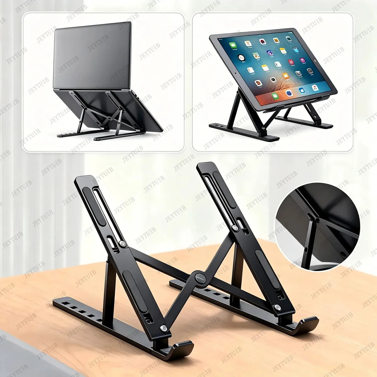 Base Soporte Laptop Aluminio plegable portátil y ajustable color Negro,Base-Laptop,Soporte-Plegable-Laptop JEYTUIB