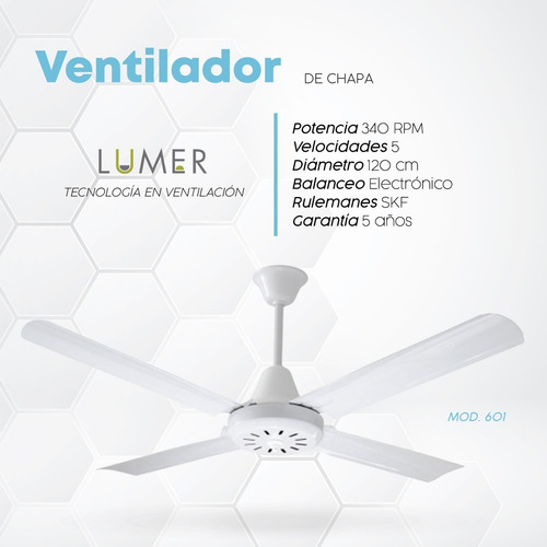 Ventilador Techo Chapa Blanco 5 Años Garantia Lumer 601 X 2