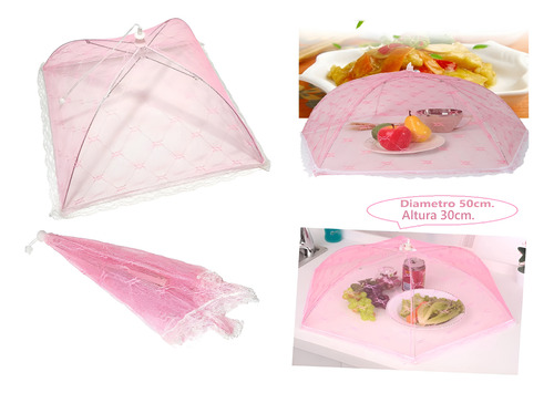 2 Fundas Protectoras Cubre Alimentos Plegable Malla 60cm Par Rosa Encaje