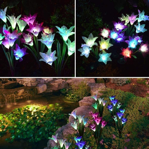 Luces De Estaca De Jardín Solar Al Aire Libre Con Flor De Li