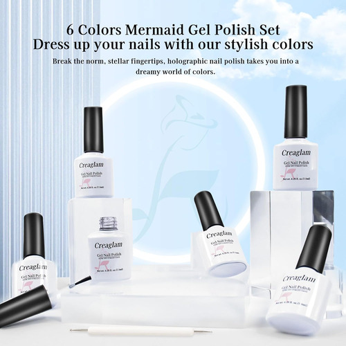 Esmalte Gel Perlas: 6 Colores Brillantes, Efecto Hilo 7.5ml