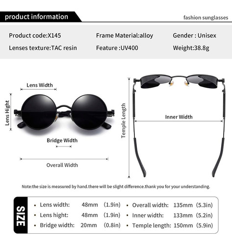 Gafas De Sol Casual Steampunk Redondas Unisex