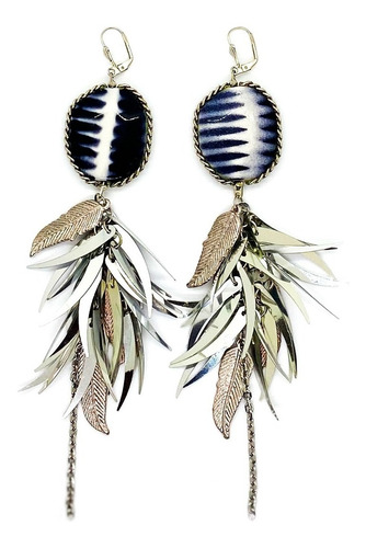 Aros Colgantes Zebra Con Lentejuelas Y Dijes Plumas