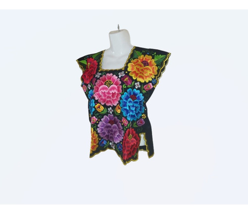 Blusa Yucateca Bordada Lino Modelo Frida Talla 32