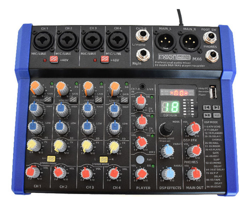 Mixer Dj Set Moon 6 Canales 99 Efectos Dsp 24 Bit Usb Mp3 Bt