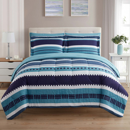 Edredón Sweet Home Collection Desconocido Matrimonial Diseño Rayado Color Azul