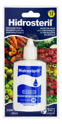 5 X Hidrosteril Plus 50 Ml Germicida Para Alimentos Saladas 