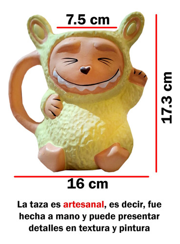 Taza Alargada Labubu Cerámica Pintada A Mano 500 Ml Amarillo Labubu