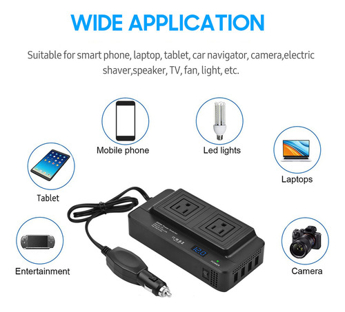Inversor De Corriente Para Coche De 200 W, Convertidor Dc 12