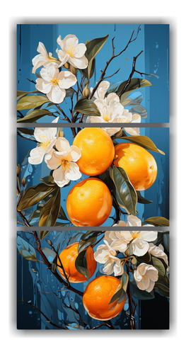 45x90cm Cuadro Limonero Turquesa Y Naranja Bastidor Madera