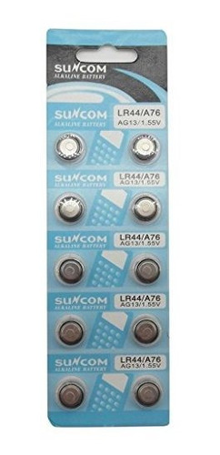 Suncom (10 Unidades) Del Botón Ag13 Alcalina 1.5v Batería De