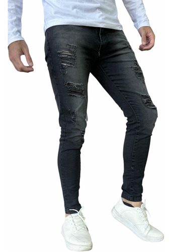 Jean Pantalon Hombre Con Rotura Chupin Elastizados Premium