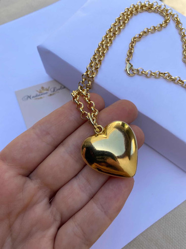 Imagem 2 de 6 de 1 Conjunto Frete Grátis Colar E Pulseira Mosquetão Coração