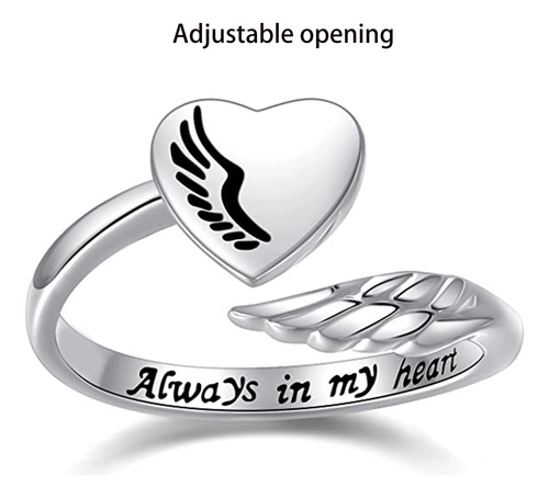 Anillo De Alas De Ángel Con Letras En Forma De Corazón Para