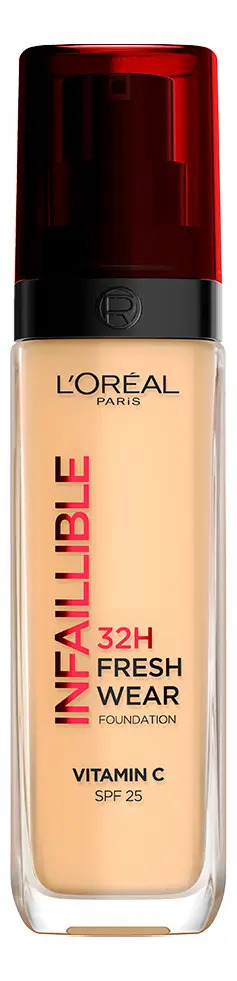 Base de Maquillaje Líquida L'Oréal Paris Infallible 32H Freshwear, Larga Duración y Alta Cobertura con Acabado Luminoso, Fórmula con Vitamina C y FPS 25, Tono 120, 30 ml