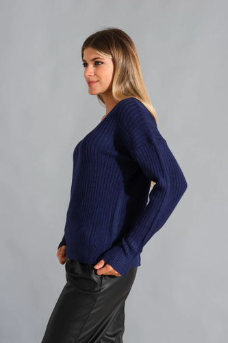 Sweater Importado Lana Escote V Trenza Espalda Premium