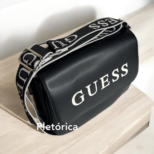 Bolsa Guess Para Dama Color Negro (original) Negro Lisa Níquel Negro/blanco