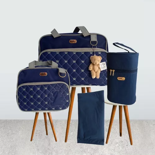 Kit de Bolsa Mala Maternidade Luxo 4 Peças Jeans