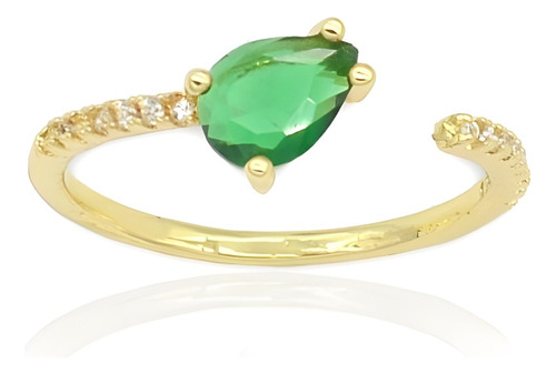 Hermoso Anillo Corte Pera Zirconia Verde Oro Laminado 18k!