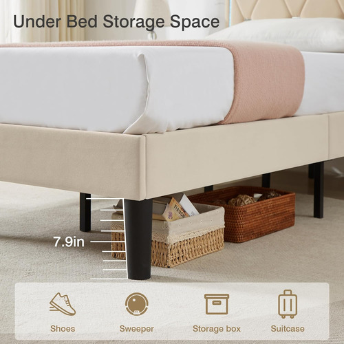 Base De Cama Individual Vecel Beige Con Luz Led