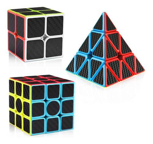 Paquete 3 Cubos Rubik 2x2 3x3 Pyramid Z Cobra Fibra Carbono