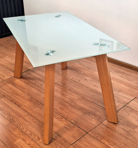 Mesa Vidrio Comedor Rectangular Patas Haya Outlet Oferta!