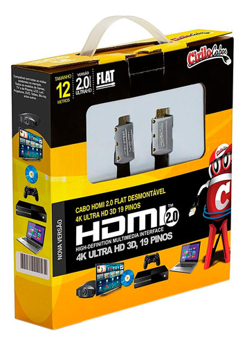 Cabos Hdmi 2.0 Flat Desmontável - 12 Mts Kit 10