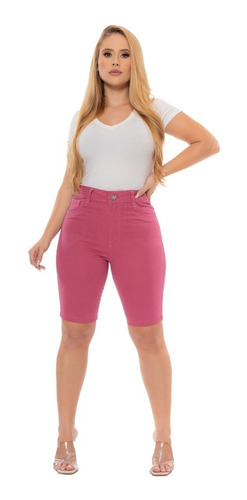 Imagem 6 de 6 de Bermuda Feminina Sarja Lycra Cintura Alta Lançamento Premium