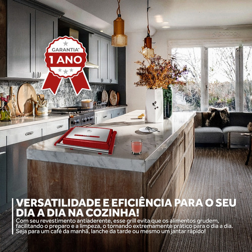 Grill Elétrico Multiuso Inox 220v 1200w Vermelho - Kian