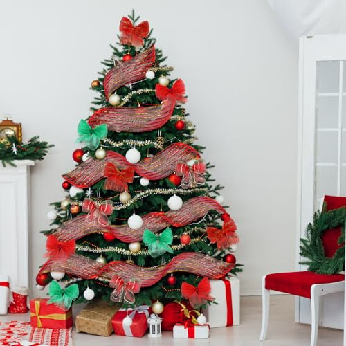 4 Rolls Christmas Mesh Ribbon Red Green Xmas Tree Decor...