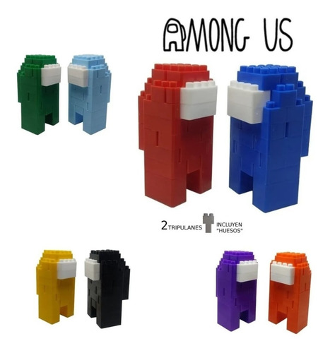 Muñeco Among Us Set X2 + Hueso Tripulante Impostor Ladrillos