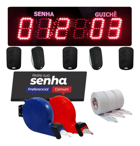 Kit Tira Senha Fila Comum Preferencial C/ 5 Controles Guichê