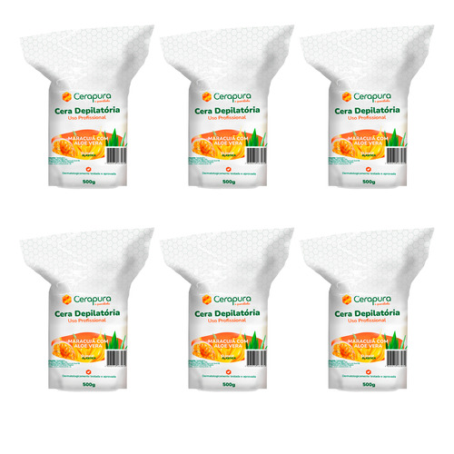 Kit 6 Cera Depilatoria Maracuja C/ Aloe Vera - Total 3kg