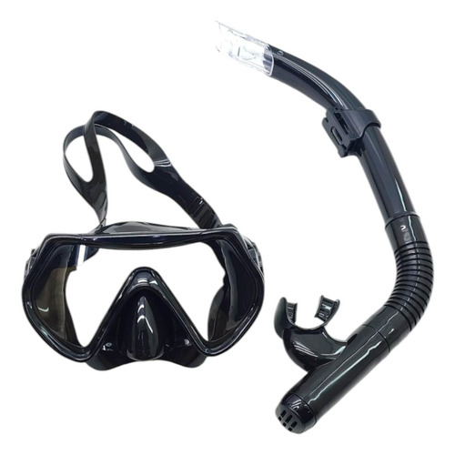 Kit Mergulho Profissional Máscara E Snorkel Praia Piscina Cor Todo Preto