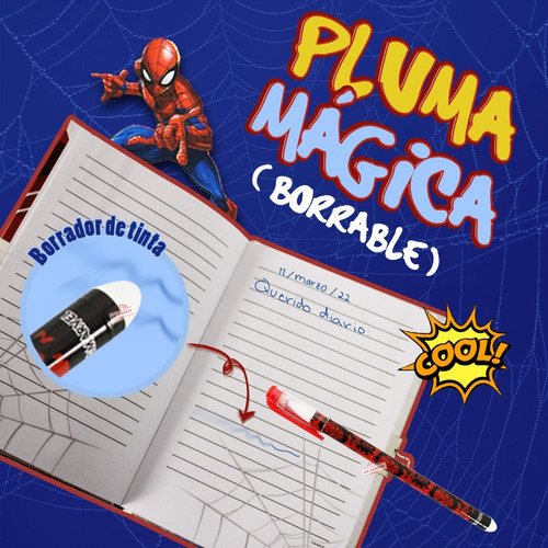 Imagen 3 de 5 de Super Diario Con Candado Juguete Disney Spider Man Niños