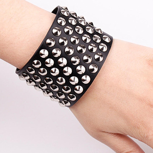 Pulsera Brazalete De Cuero Rock Remache Gotico Punk Ancho 5c