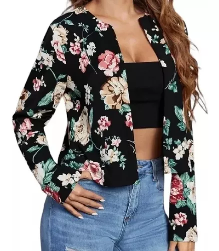 Ashley Furman Intacto evaluar Blazer Mujer Estampado Floral Mujer Blazer Elegante Corto