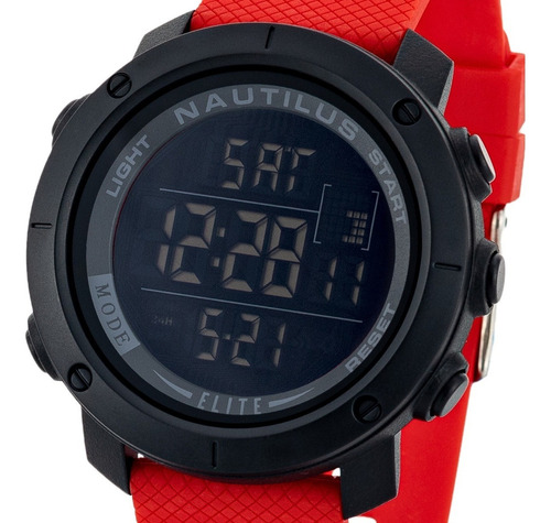 Relógio De Pulso Nautilus N002p Com Corpo Preto,  Digital, Para Masculino, Com Correia De Silicone Cor Vermelho E Preto E Fivela Simples