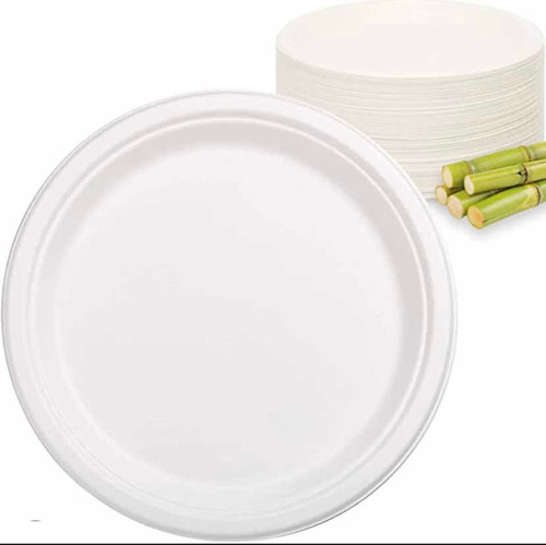 50 Platos Biodegradable De 23cm Resistente  Calidad Premium