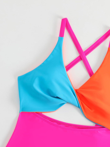 Traje De Baño De Una Sola Pieza Con Bloques De Color Para Mu