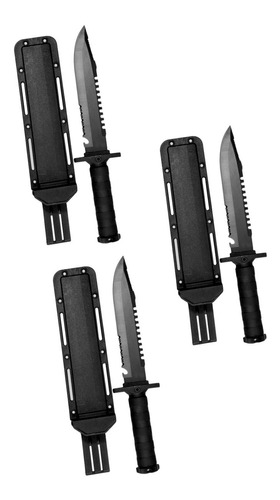 Pack3 Cuchillo Tactico Lt Monte Militar Negro T. Rambo Swat 