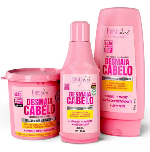 Desmaia Cabelo Shampoo, Máscara E Condicionador Forever Liss