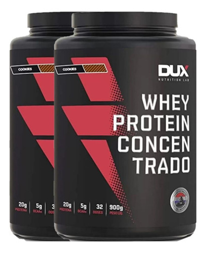 Suplemento Combo 2x Whey Concentrado 100% 900g Cookies - Dux Sabor Sem Sabor