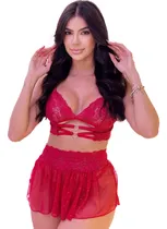 Comprar Lingerie Sexy Renda Mini Saia Calcinha Fio Dental Sensual