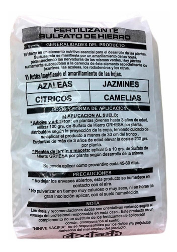 Imagen 2 de 9 de Sulfato De Hierro X 1 Kg Fertilizante Grhesa