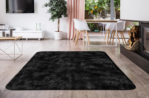 Tapete Shaggy 1,40x2,00m Confortável Para Quarto 1.4 M 2 M Felpudo Preto
