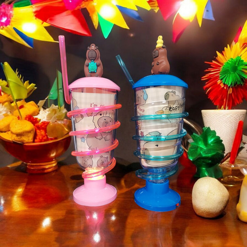 Vaso Con Popote Espiral Para Niños Fiesta Kawaii Con Luz Led Fucsia