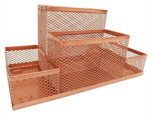 Kit Jogo Organizador Porta Lápis Aramado Rose Gold 4 Partes